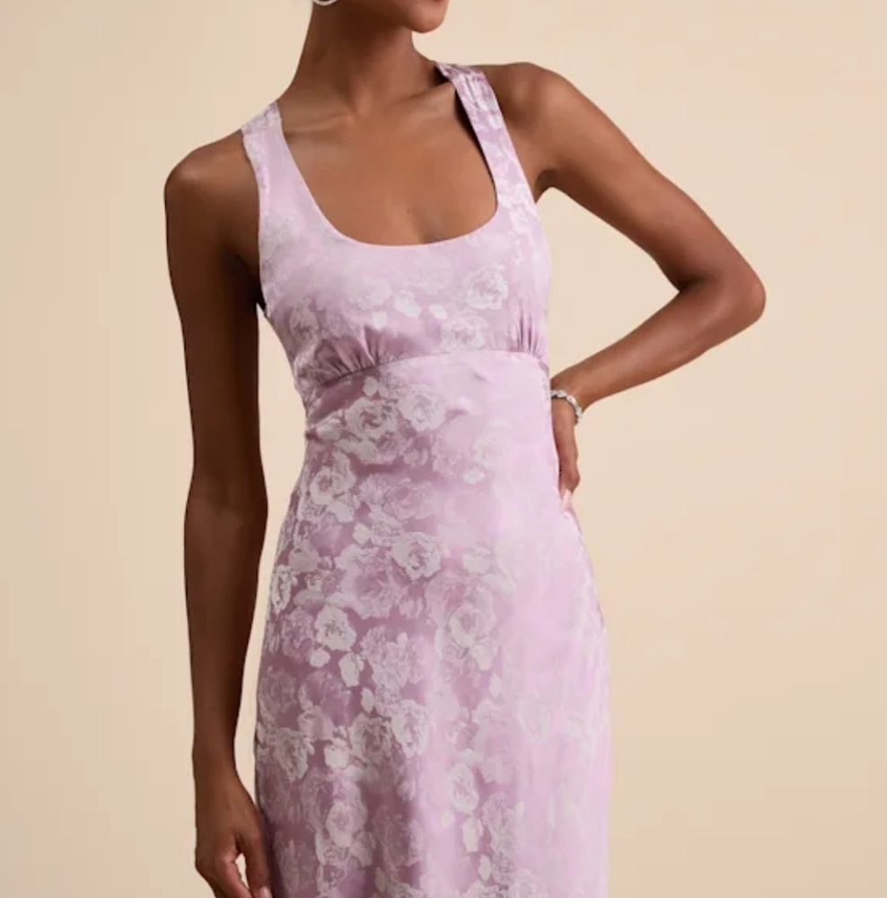 Lulu's Pale Lavender Floral Backless Midi Dress